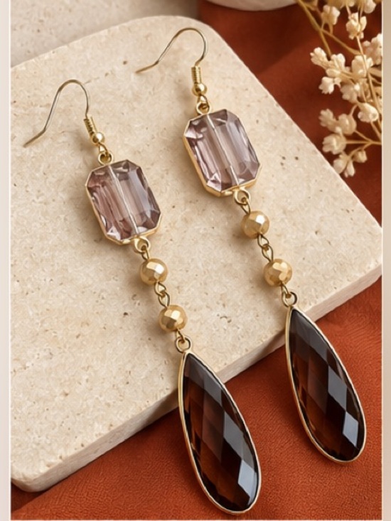Dylan Jewelry - Dylan Gold-Tone Earrings with Light Amethyst and Smoky Brown Stones